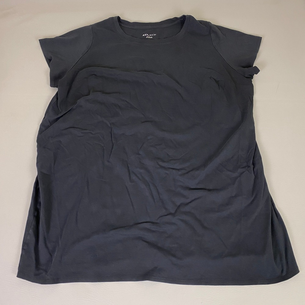 AVA & VIV Tunic Tee Shirt Top Women's Plus 4X Black Short Sleeve Crew Neck *Flaw